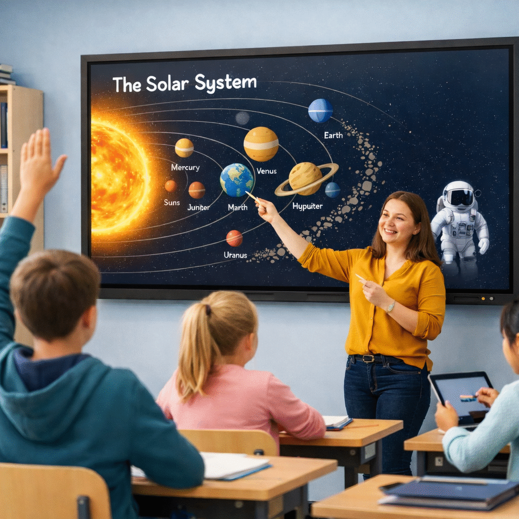 Teacher teach student in classroom